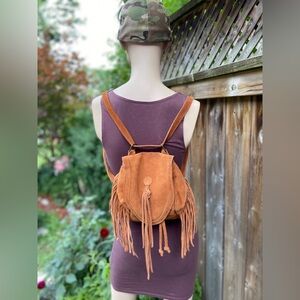 Fringed Tan Suede Petite Backpack